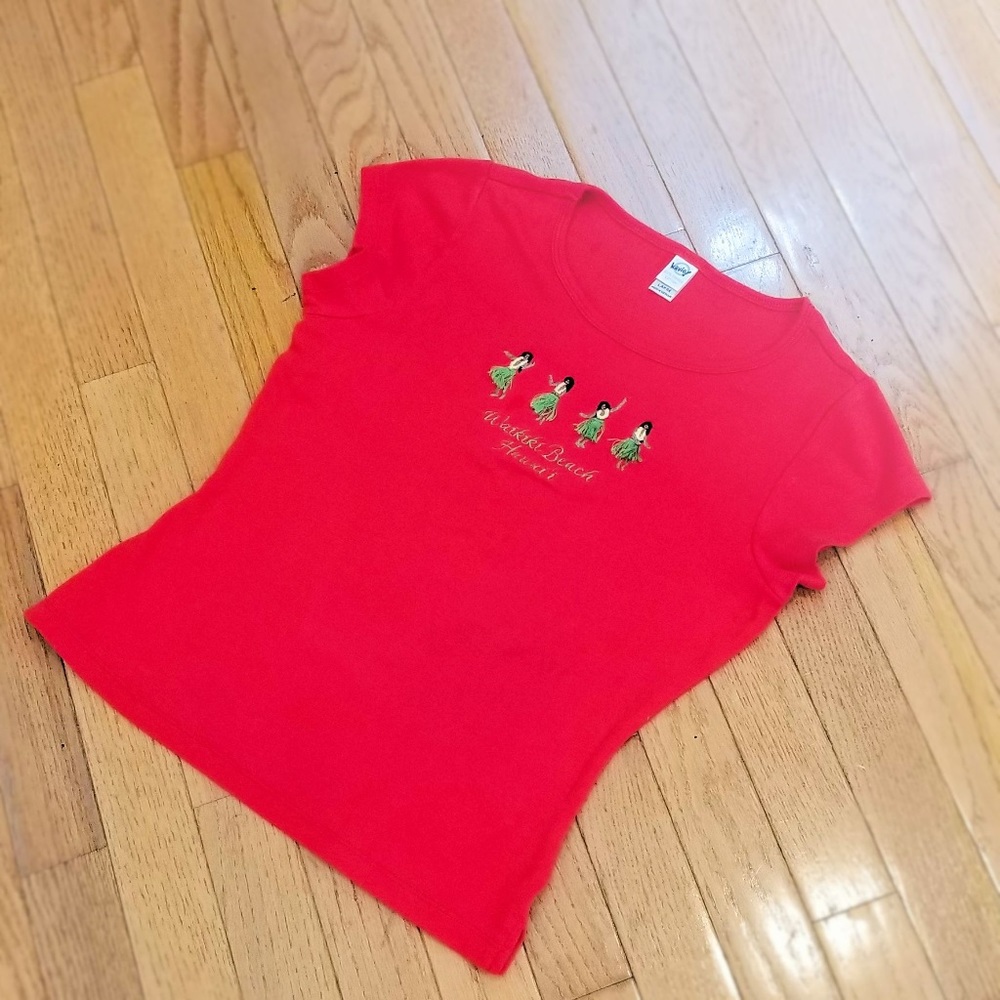 Embroidered Short Sleeve Wakiki Hula Tee - EUC - Picture 3 of 6